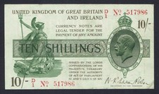 GB KGV - 1919 FISHER T26 TREASURY NOTE - 10s TEN SHILLINGS BANKNOTE - FIRST RUN