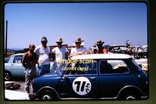 California Racetrack & Mini Cooper Race Car men in 1966, Original Slide a11a