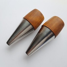 Danish Modern Stelton teak wood stainless vintage salt pepper shaker set MCM