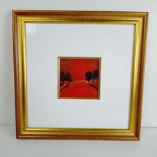 Original  Signed "Elliot" Abstract Red Landscape  Painting Gold Framed Art  12"