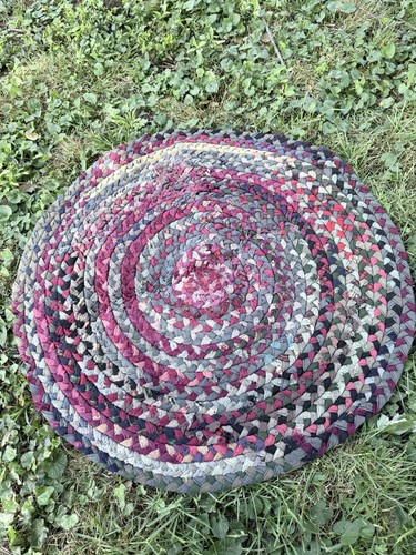 Vintage braided round rag rug - rag,