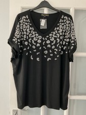 FRANK USHER Oversized Top Black Silver Diamante Detail Sz L/XL BNWT