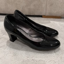 Aquatalia Womens Round Toe Block Heel Slip On Pumps Black Patent Size 4.5