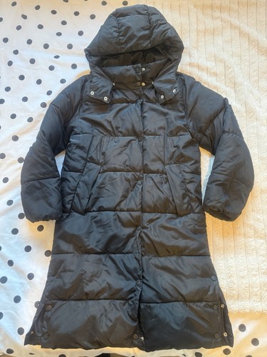 Girls black long length puffer - black,