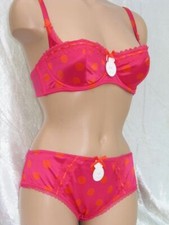 34C or 36A BRA AND KNICKERS SET PINK SATIN ORANGE SPOT LA SENZA FREEPOST BNWT