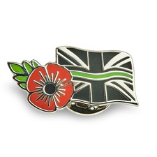 THIN GREEN LINE POPPY UK AMBULANCE MEDIC MOURNING BAND REMEMBRANCE BADGE