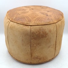 Vintage Moroccan Leather Camel Design Pouffe Ottoman Footstool Stool Decor Prop