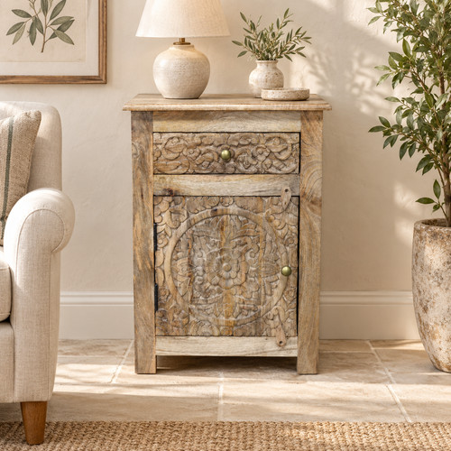 Carved mango wood cabinet - mango,