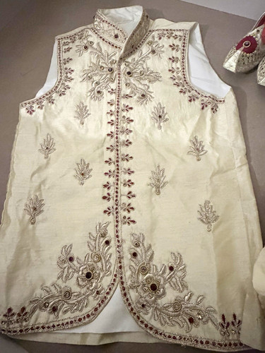 Men ivory embroidered - men's, silk