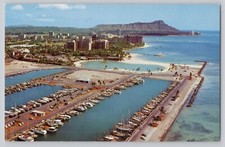 Honolulu Yacht Harbor Waikiki Diamond Head Hawaii Aerial View Postcard