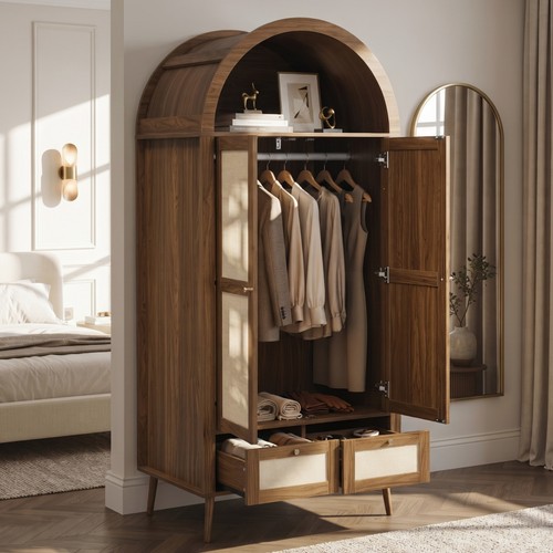 Wardrobe with rattan doors - wardrobe, &