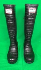 HUNTER JIMMY CHOO Crocodile-print Wellington Tall Rain Boots Blk Rubber Sz Us 5