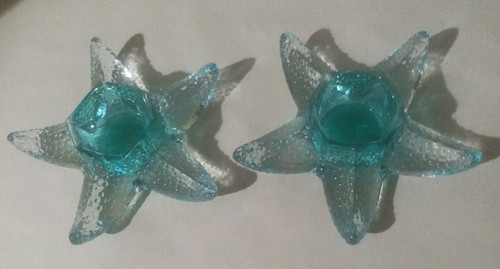 Pair blue glass starfish - of,