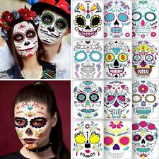 12 PCS Day of the Dead Costume Tattoos for Halloween - Temporary Sugar Skull