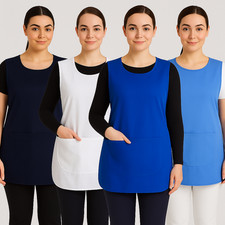 Womens Tabard Apron Workwear Cleaning Housekeeping Kitchen Uniform Plus Size