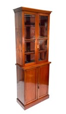 Antique Wooden Glass Fronted Freestanding Bookcase Cabinet & Working Lock c.1910