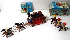 Vintage Playmobil Western Stagecoach 3245 + 5 Cowboys Horses - Complete Boxed