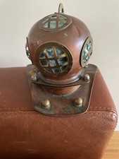 Vintage miniature diving helmet brass and copper 7 inches high