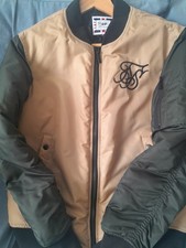 Sik Silk Biege/Green Peak Bomber Jacket, Medium. Good Condition