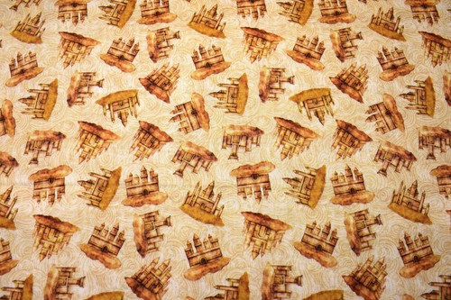 Beach fabric sepia - fabric,, sandcastle