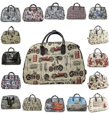 Unisex Printed Wheeled Trolley Holdall Hand Luggage Weekend Wheelie Cabin Bags