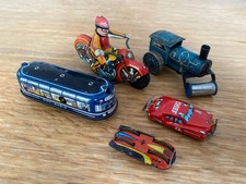 Vintage Job Lot Tinplate Technofix Bus Rocket Express Car Road Roller Mettoy