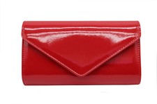 New Ladies Glossy Patent Faux Leather Clutch Bag Evening Wedding Plain Bridal
