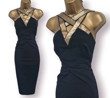 Karen Millen UK 12 Black Gold Wiggle Pencil Occasion Party Dress RRP £210