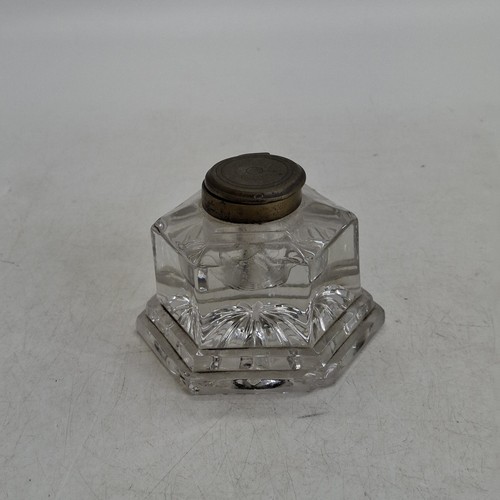 Cut glass inkwell metal hinged - cut,
