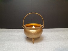 Vintage Small Brass Witches Cauldron With Free Candle Halloween Decor - Pagan