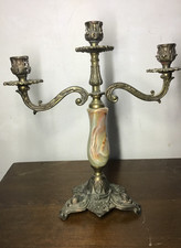 Stunning French Marble Onyx Brass Candelabra  Candle Holder 3 Arm Candlestick