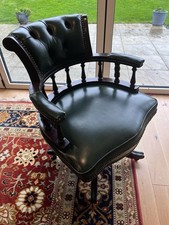 Captains Chair Green Leather Antique-Vinted Style Armchair
