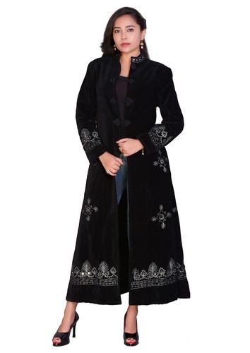 Jacket long velvet black lxl - black,