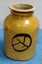 Handcrafted Pottery Vessel 9 1/2" H Warm Yellow-Brown Glaze Speckling Rustic