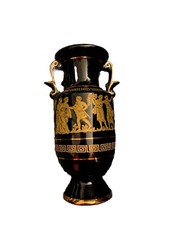 VASE/URN GREECE 24K GOLD PLATED TWIN HANDLE HAND MADE 1970S CERAMIC HISTORICAL 