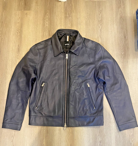 Boss leather jacket dark - boss, 48