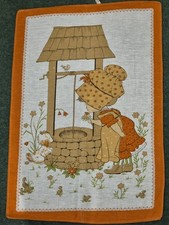 Vintage Retro Holly Hobbie Tea Towel  Orange Wishing Well Cotton Used See 5 More