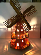 Vintage Hand Made Wooden Musical Windmill Lamp