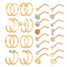 32PCS Nose Hoop Rings L Shaped