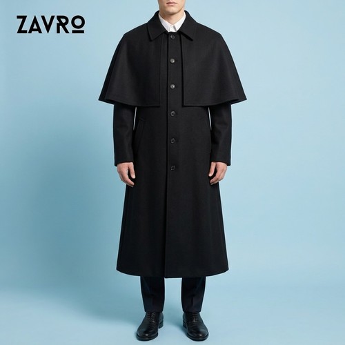 Men black wool inverness - men's,