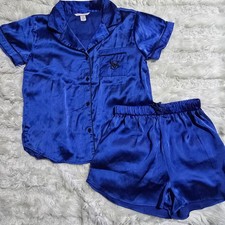 Victoria's Secret Women's Royal blue Satin Short Pyjama Set nightwear size M 