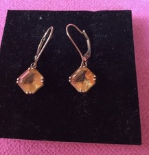 Citrine Leverback Drop Earrings Mounted In 9ct Gold Stamped 9K