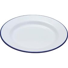 Falcon 24cm Enamel Dinner Plates Classic White Enamelware Round Plate Blue Rim