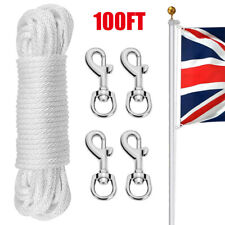 100ft Flag Pole Rope, Flag Pole Halyard Rope Kit with 4 Pcs Zinc Alloy hook up