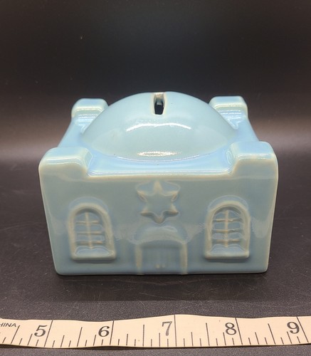 Light blue ceramic tzedakah - light,