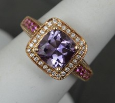 Le Vian 14ct Rose Gold Amethyst Diamond Pink Sapphire Cluster Engagement Ring