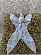 RARE  CUSKI BLUE & GREY STRIPED BABY TOWLING  COMFORTER BLANKIE DOUDOU CUTE VGUC