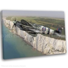 Spitfire Over White Cliffs Of Dover Canvas Wall Art Picture Framed Print