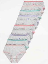 10 x Pack Girls White Heart Stars Briefs, Knickers Pants Pastel Trim 7-10 Years