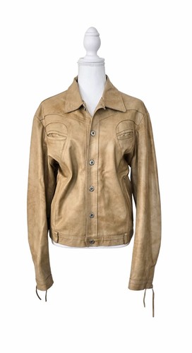 Y2k tan leather jacket with - tan,